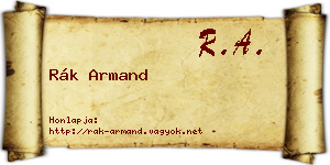 Rák Armand névjegykártya